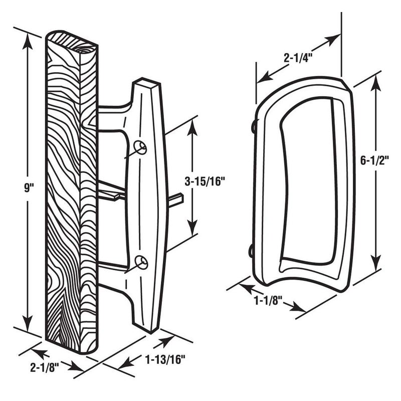 HauSun Mortise Style Reversible Sliding Patio Door Handle Set with Oak Wood Interior Handle and Exterior Pull in White Diecast Finish Fits 3-15/16â€ Screw Hole Spacing, Non-keyed with Latch Locks (White) - Image 2